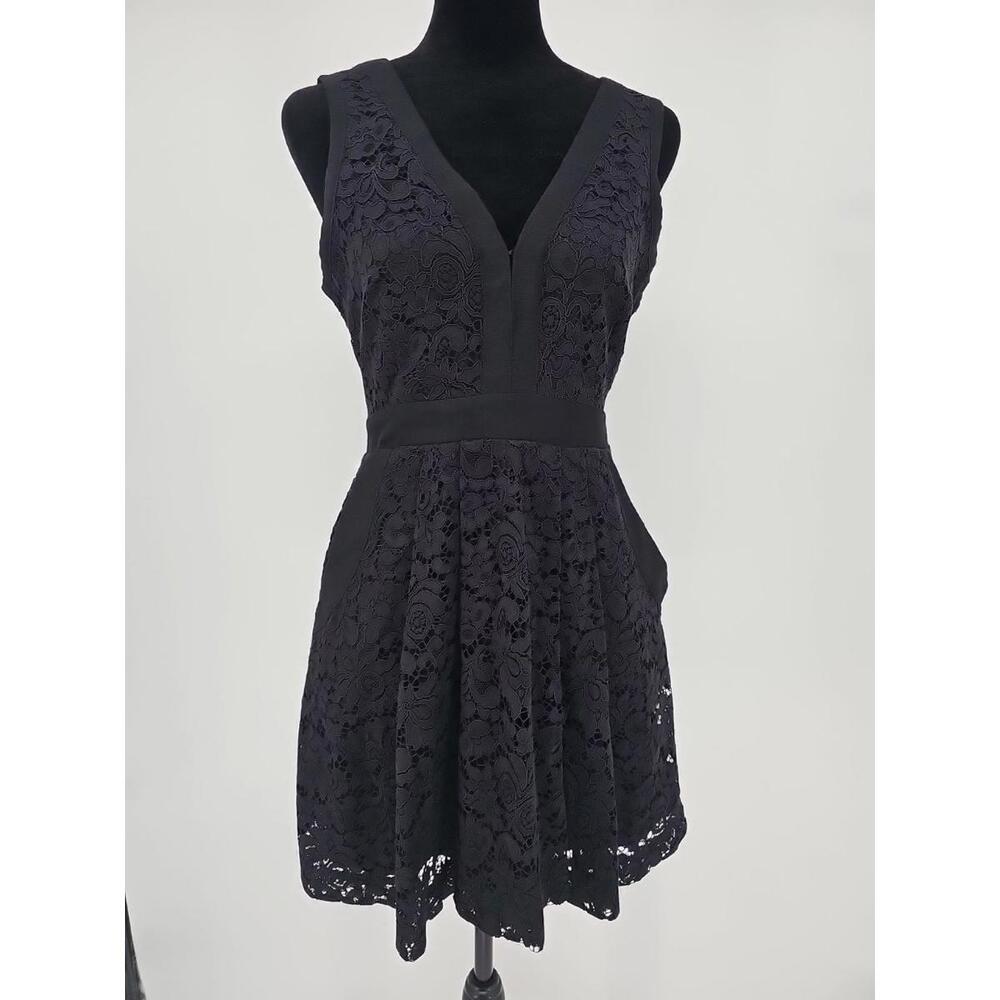 Free People Lovely in Lace XS Black Fit And Flare Dress V Neck Whimsygoth